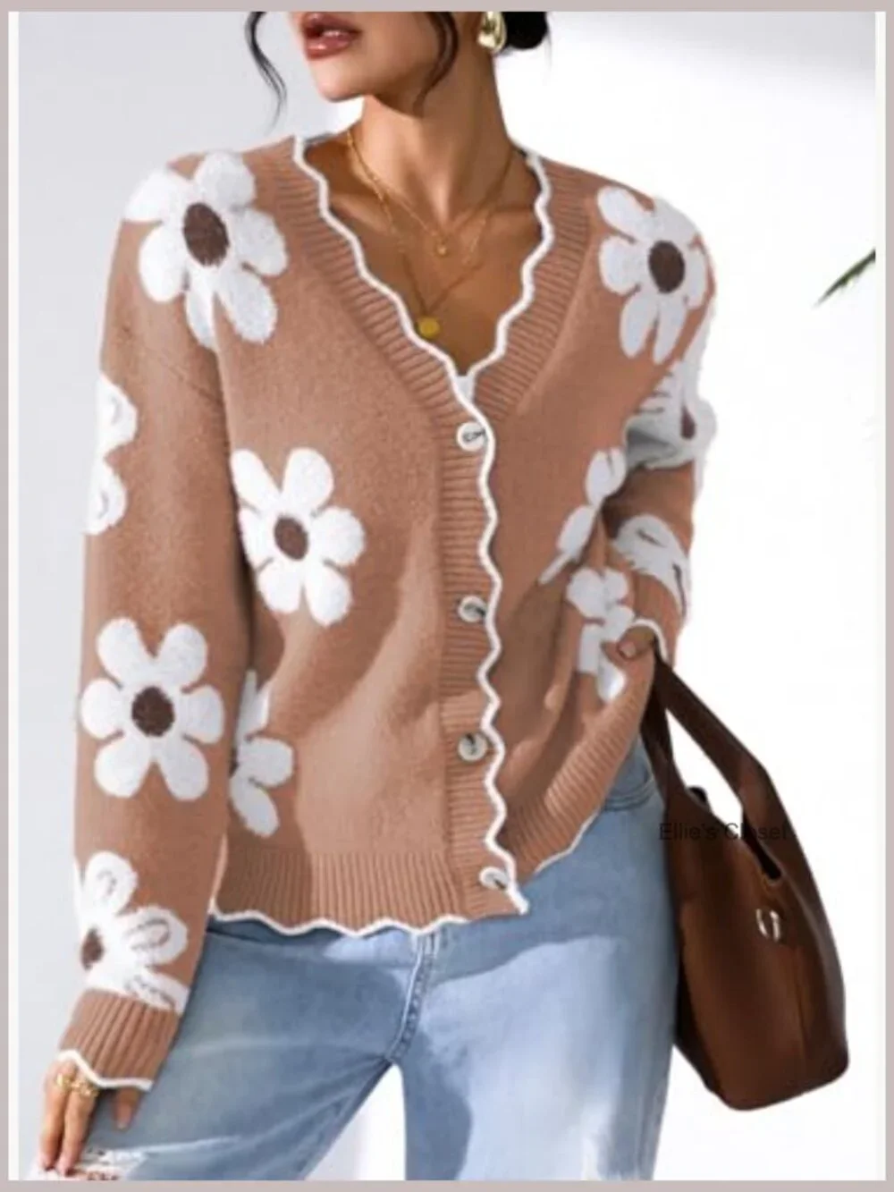 Women's Fuzzy Cardigan Sweater Long Sleeve V-Neck Button Down Open Front Floral